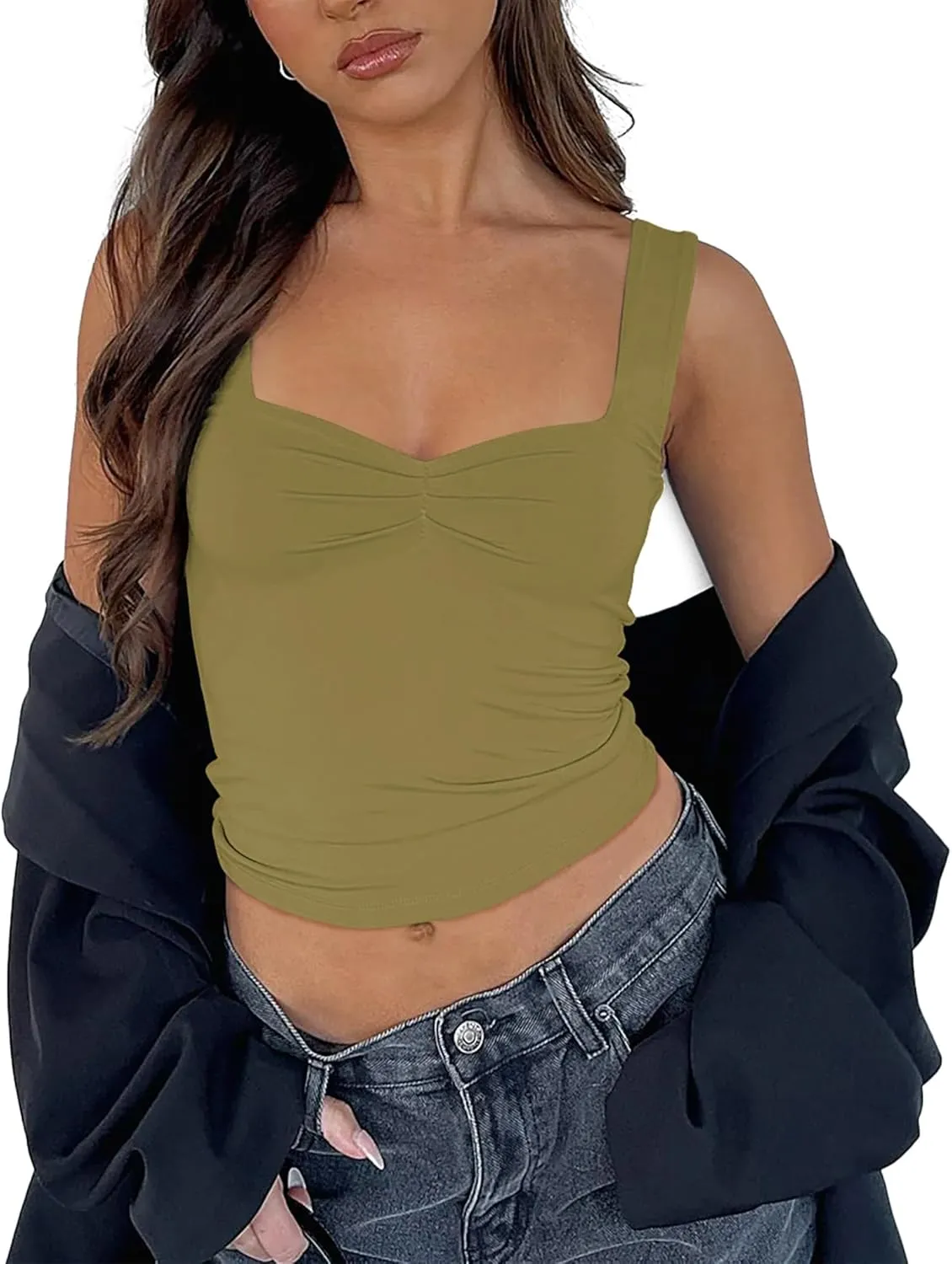 Women's Crop Tank Tops Y2k Summer Cute Sexy Backless Sweetheart Neckline Trendy Going Out Camisole Basic Shirts 2024