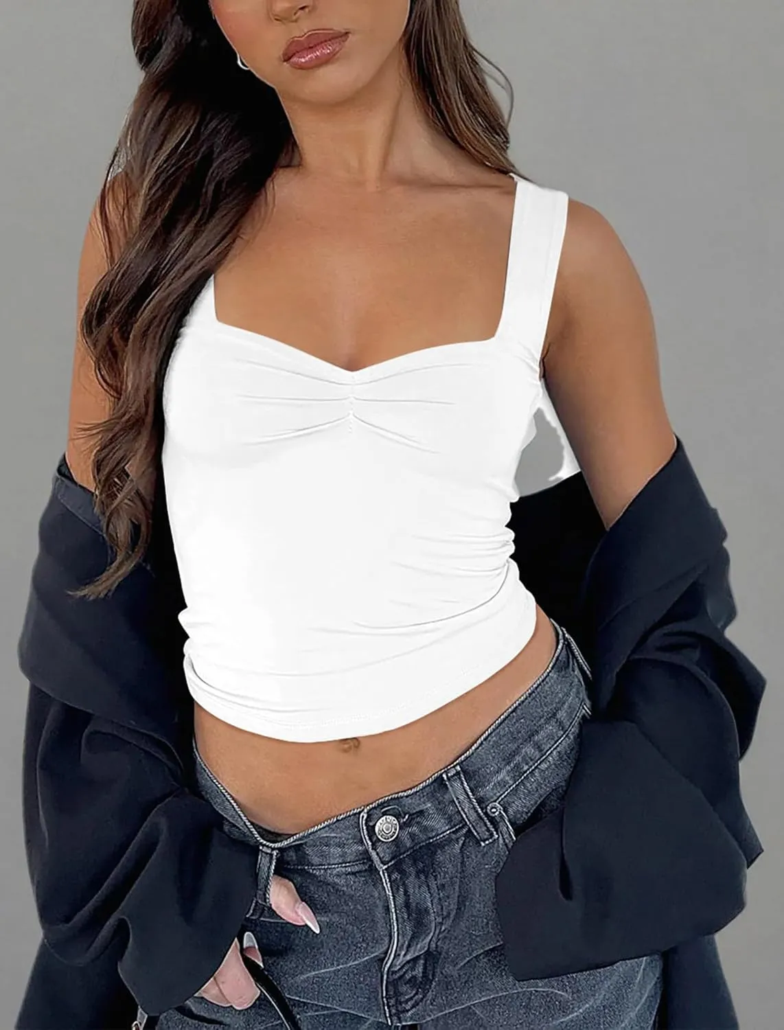 Women's Crop Tank Tops Y2k Summer Cute Sexy Backless Sweetheart Neckline Trendy Going Out Camisole Basic Shirts 2024