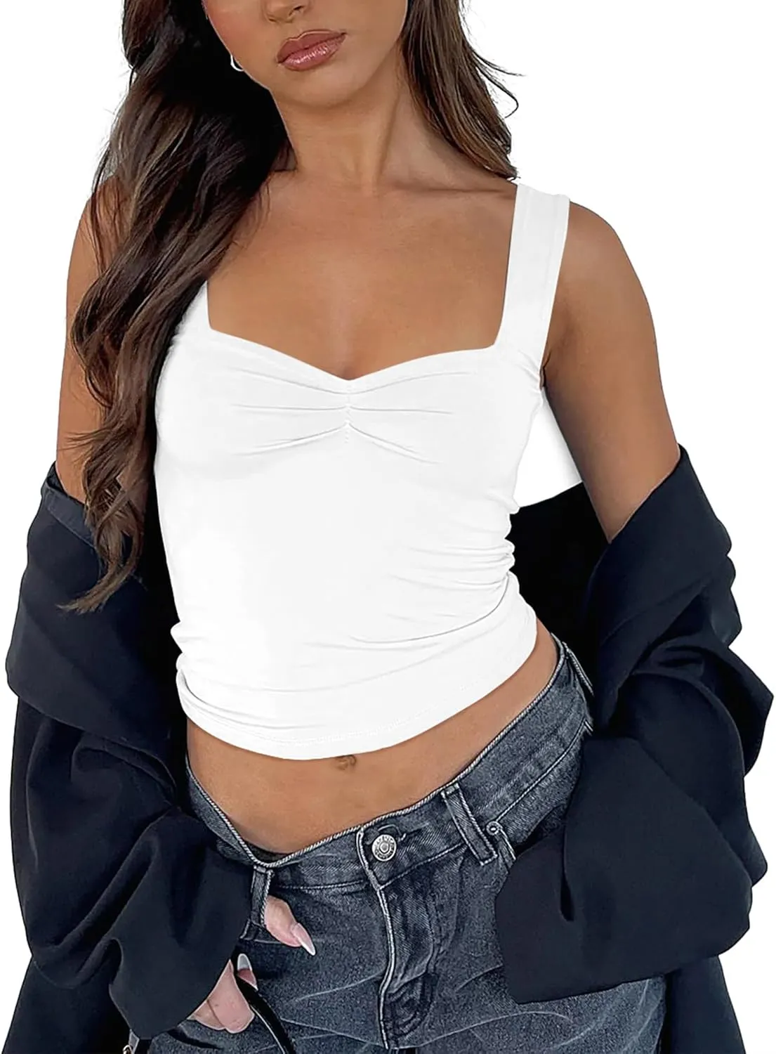 Women's Crop Tank Tops Y2k Summer Cute Sexy Backless Sweetheart Neckline Trendy Going Out Camisole Basic Shirts 2024