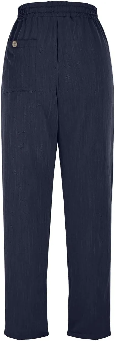 Women's Linen Capris Casual Summer Elastic Waist Wide Leg Cropped Pants Comfy Cotton Linen Capri Pants with Pockets