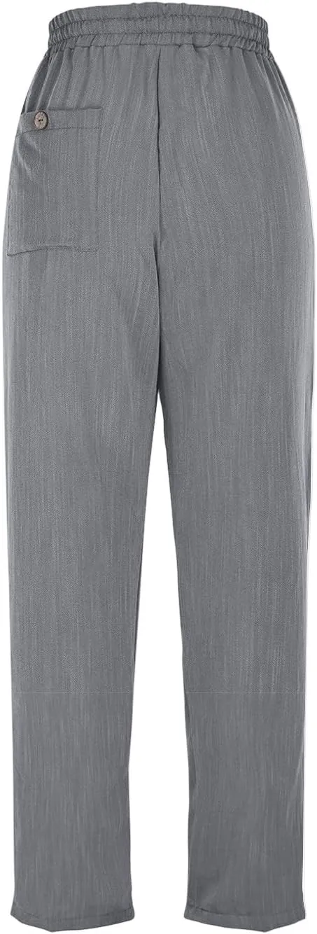 Women's Linen Capris Casual Summer Elastic Waist Wide Leg Cropped Pants Comfy Cotton Linen Capri Pants with Pockets