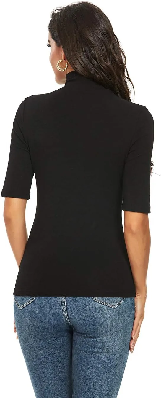 Womens Short Sleeve Mock Turtleneck Business Casual Tops Slim Fitted Plain Tee Shirts Size S-XL