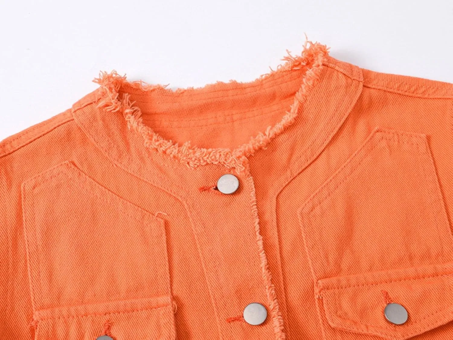Women's Sleeveless Denim Vest O Neck Button Down Jean Waistcoat Jacket
