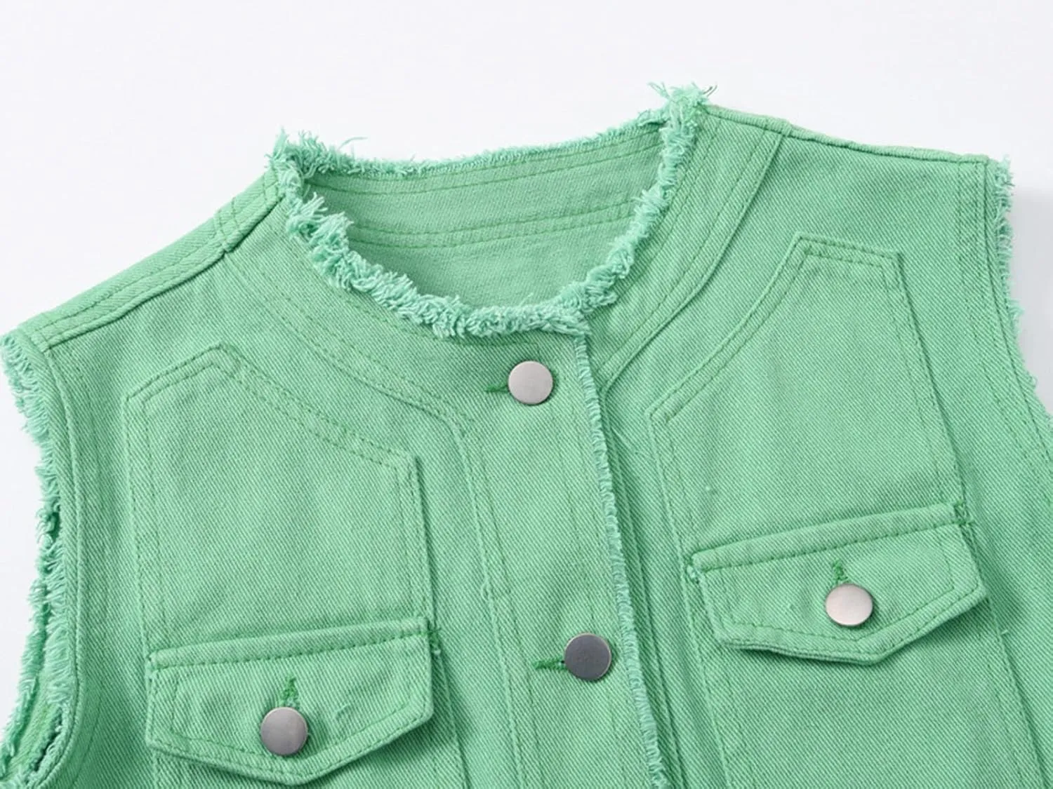 Women's Sleeveless Denim Vest O Neck Button Down Jean Waistcoat Jacket