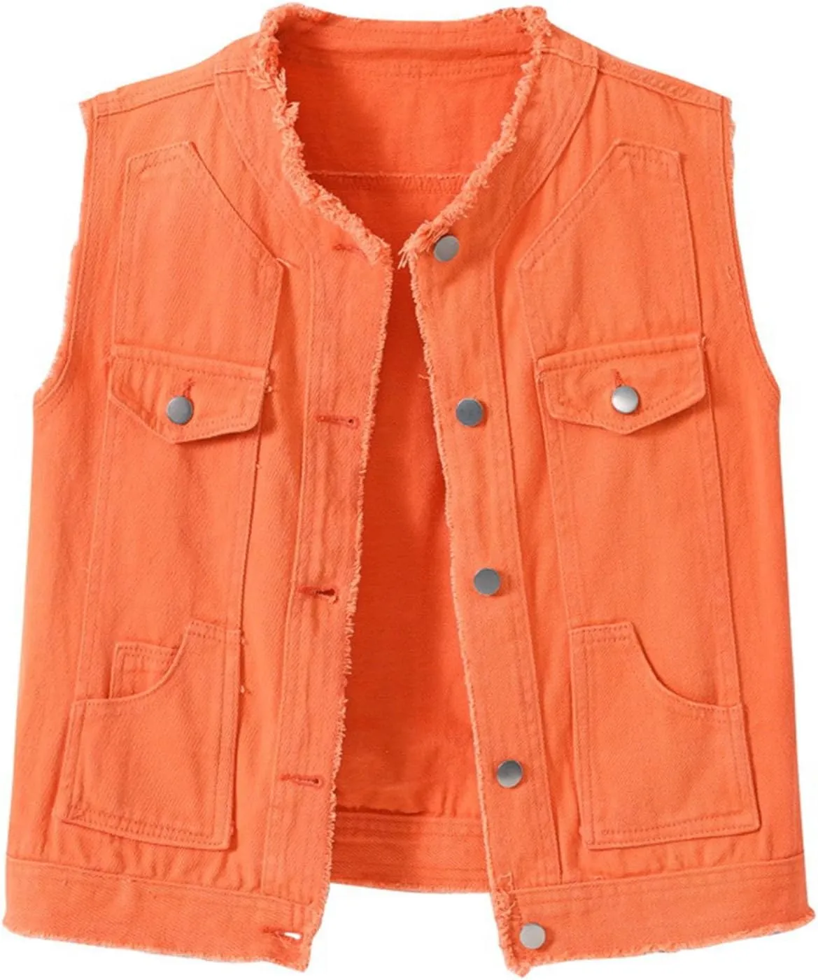 Women's Sleeveless Denim Vest O Neck Button Down Jean Waistcoat Jacket