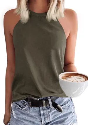 Womens Summer Sleeveless High Neck Halter Tank Tops Basic Casual Cami Shirts Tees