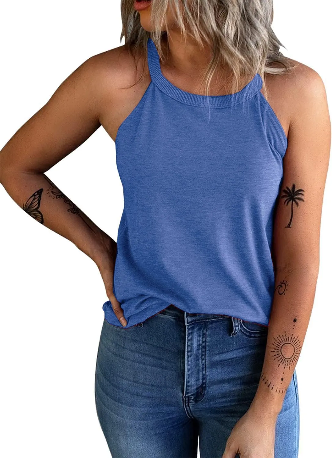 Womens Summer Sleeveless High Neck Halter Tank Tops Basic Casual Cami Shirts Tees