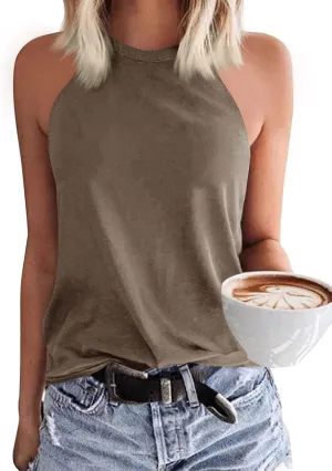 Womens Summer Sleeveless High Neck Halter Tank Tops Basic Casual Cami Shirts Tees