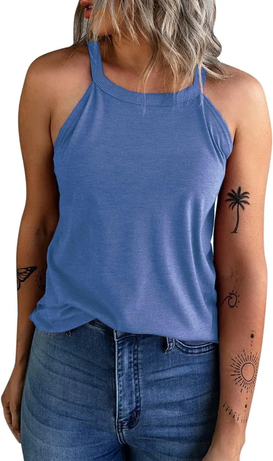 Womens Summer Sleeveless High Neck Halter Tank Tops Basic Casual Cami Shirts Tees