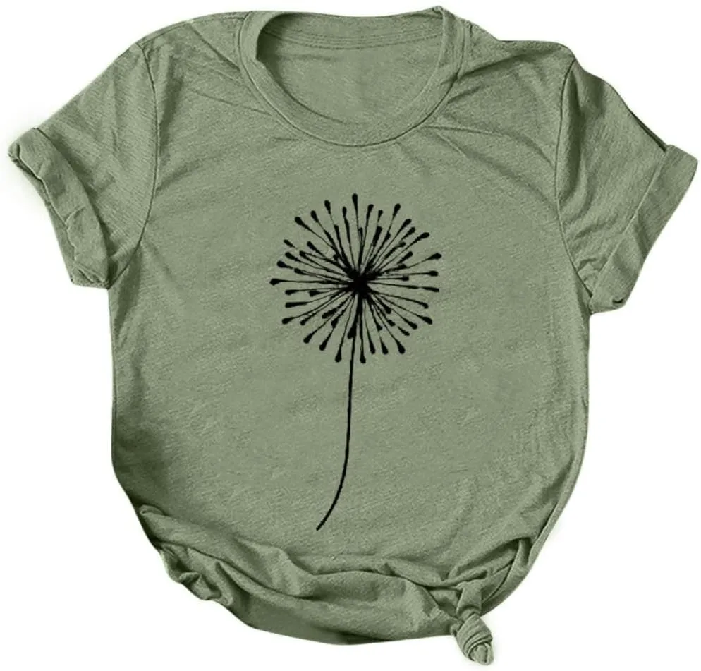 Women's Summer Sunflower T Shirt Flower Graphic Loose Tees Crew Neck Short Sleeve Casual Tops