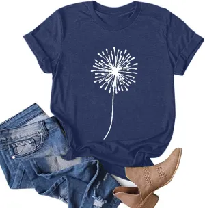 Women's Summer Sunflower T Shirt Flower Graphic Loose Tees Crew Neck Short Sleeve Casual Tops