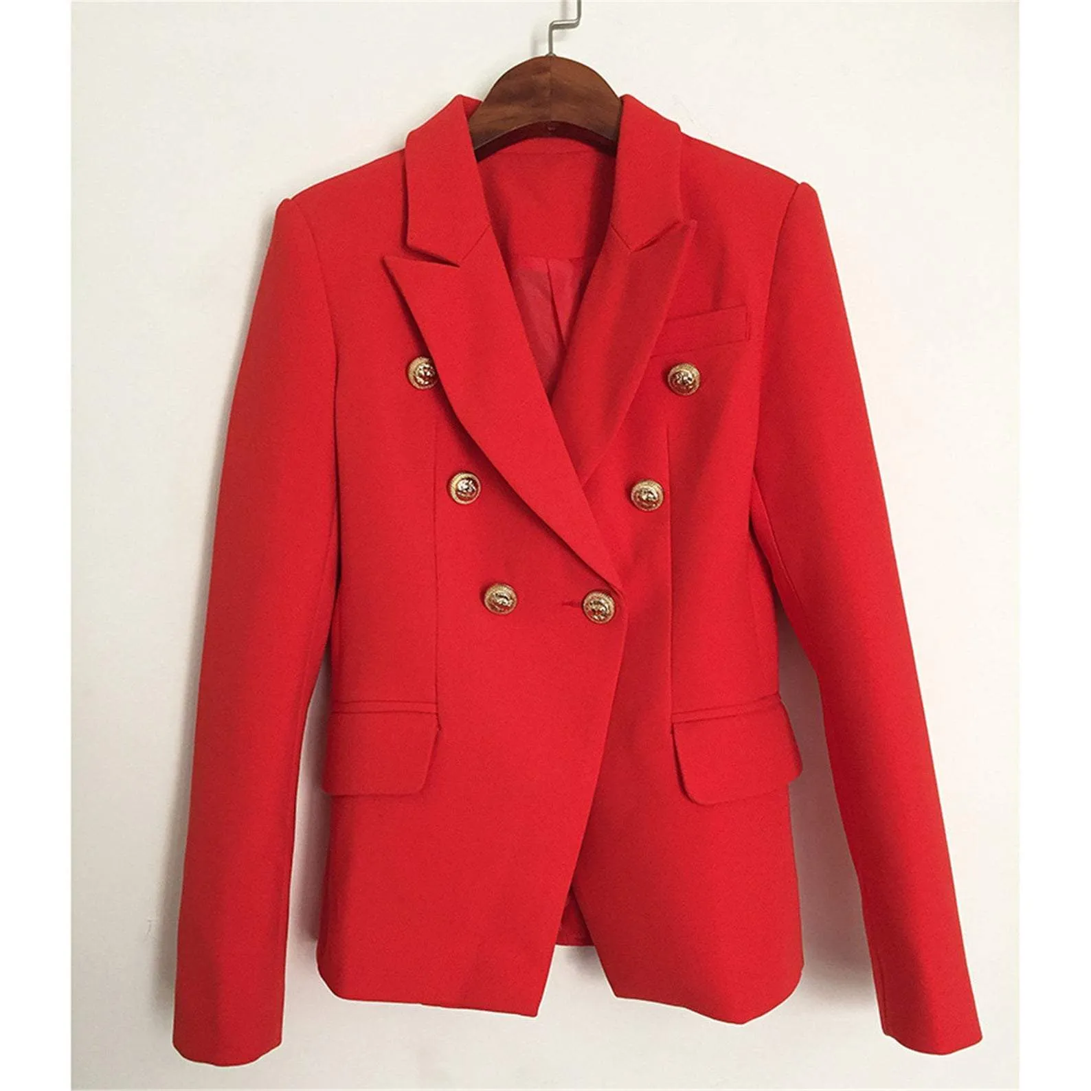 Women's White Fitted Blazer Golden Lion Buttons Coat 2 Colours