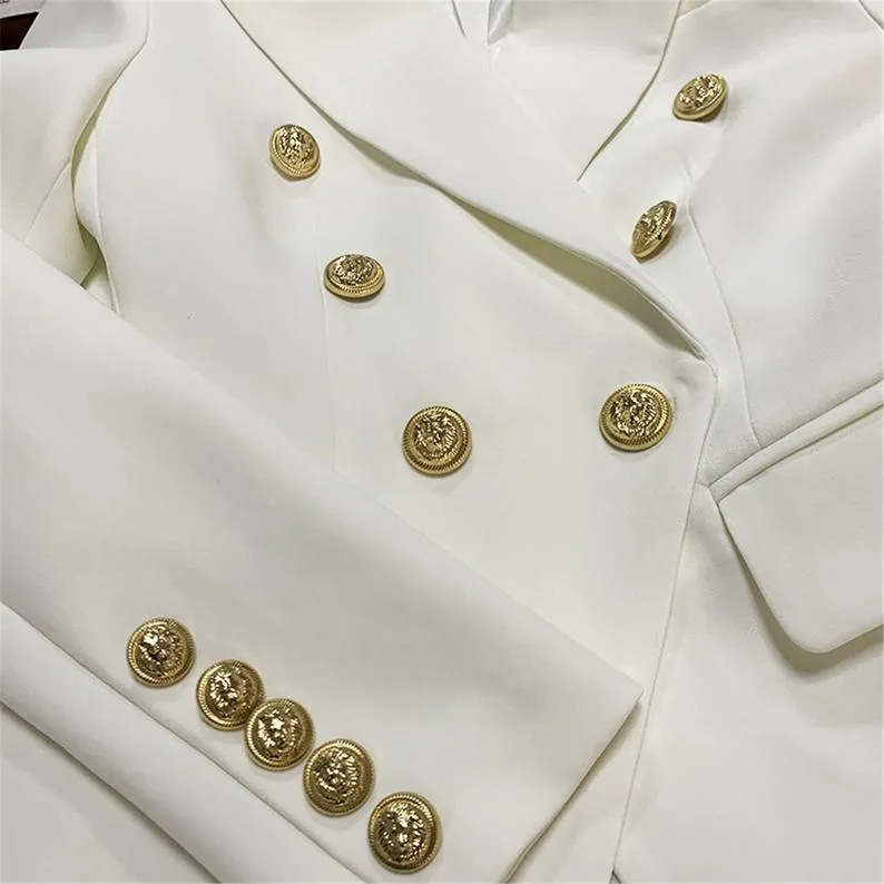 Women's White Fitted Blazer Golden Lion Buttons Coat 2 Colours