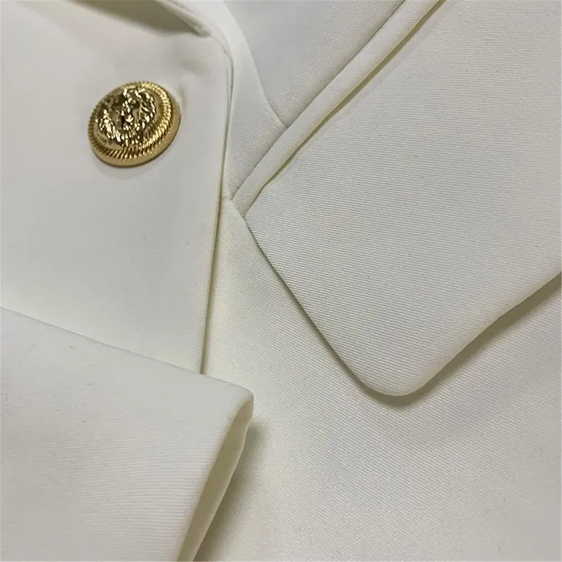 Women's White Fitted Blazer Golden Lion Buttons Coat 2 Colours