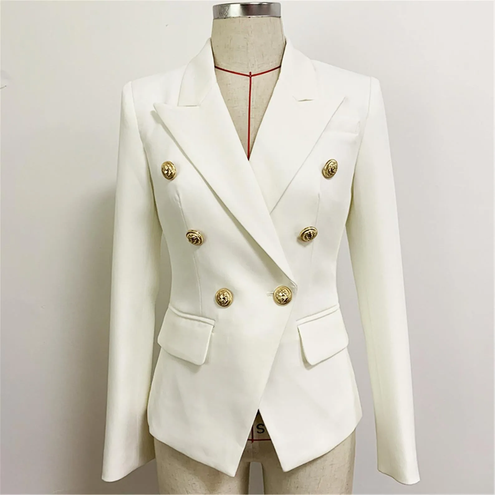 Women's White Fitted Blazer Golden Lion Buttons Coat 2 Colours